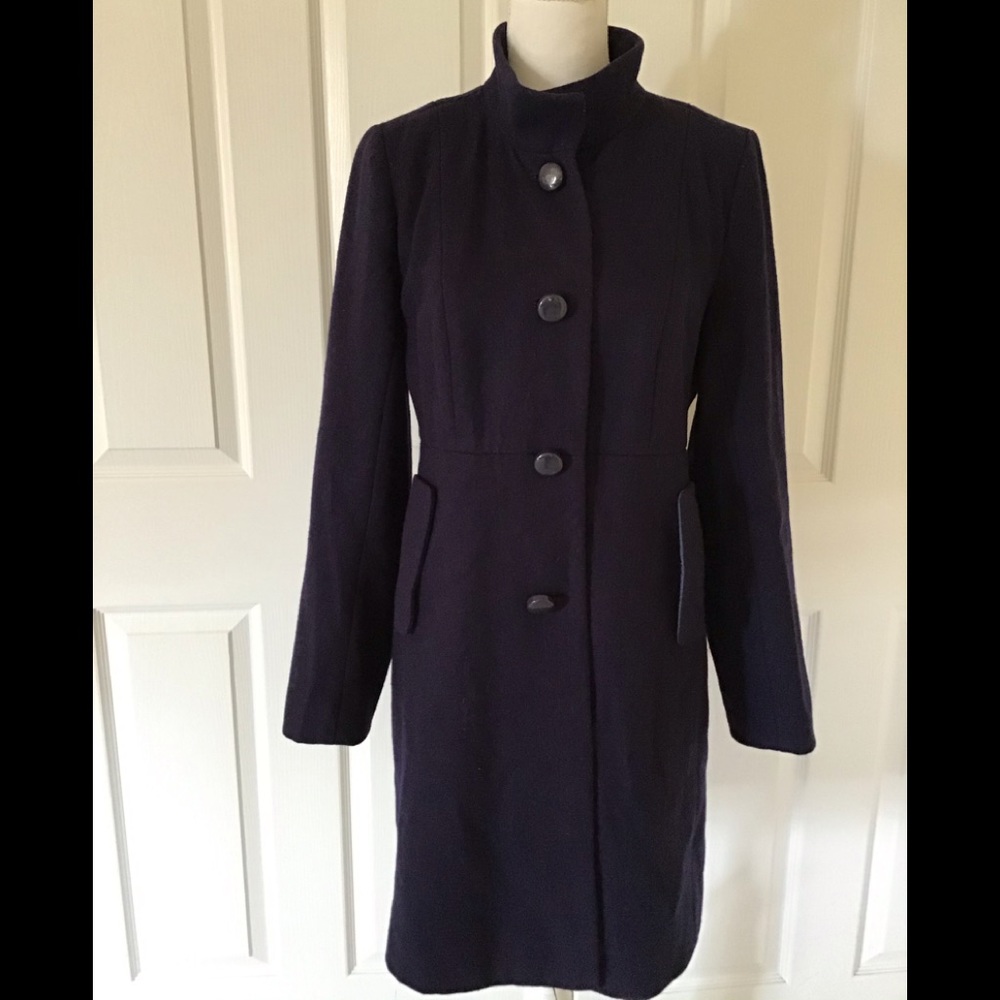 J. Crew straight up collar wool coat navy